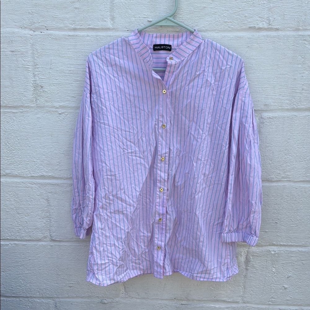 Halston Heritage Pink Striped Button Down Shirt